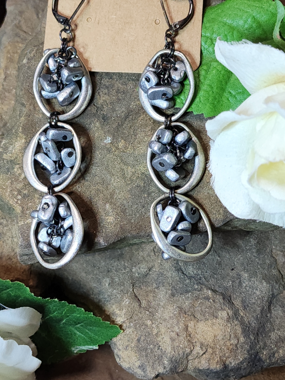 Boho Silver Tone Dangle Loop Earrings